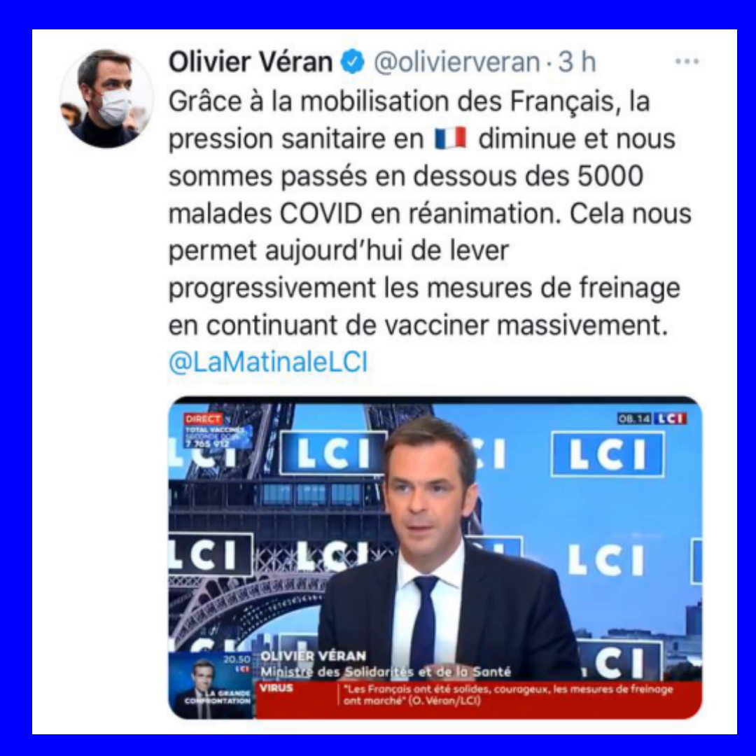 #vaccination #Covid19 Olivier Veran "Notre rythme de vaccination est le bon, et nous continuerons pour protéger tous les Français."