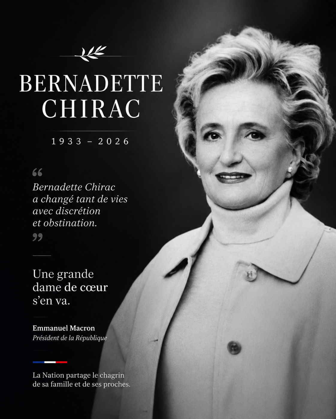 #RIP ⚫️ #EmmanuelMacron 🇫🇷 « Mon épouse et moi avons appris avec beaucoup de tristesse la disparition de Bernadette Chirac.